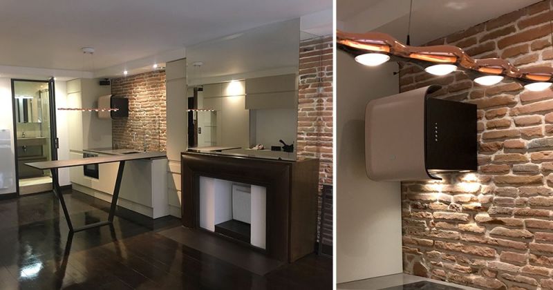 Studio à l'esprit hôtel de standing composé de rangements sur-mesure, de miroirs, dekton, bois et métal - Julie Béringué Architecte d'intérieur à Toulouse