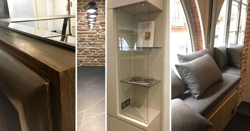 Studio à l'esprit hôtel de standing composé de rangements sur-mesure, de miroirs, dekton, bois et métal - Julie Béringué Architecte d'intérieur à Toulouse